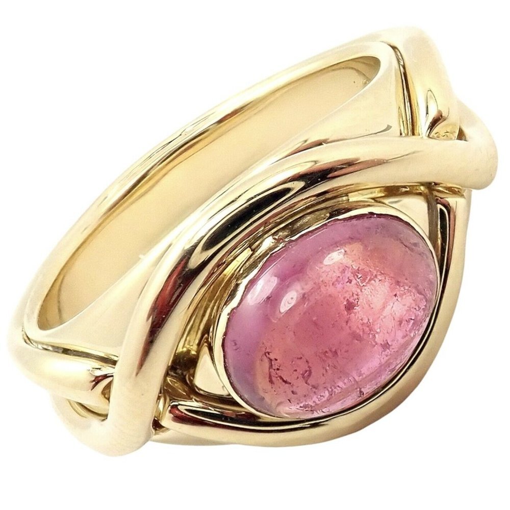 Rare! Authentic Tiffany & Co 18k Yellow Gold Pink Tourmaline Cabochon Band Ring​